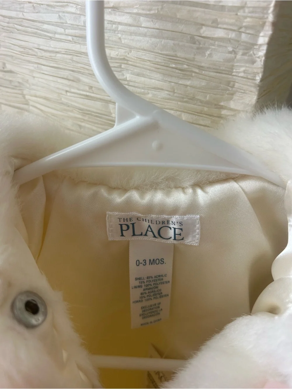 CHILDRENS PLACE White Faux Fur Baby Coat with Red Pom Details